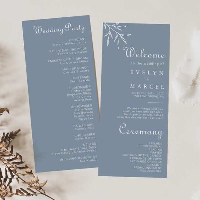 Formal Minimal Dusty Blue Wedding Program Programme (Creator Uploaded)