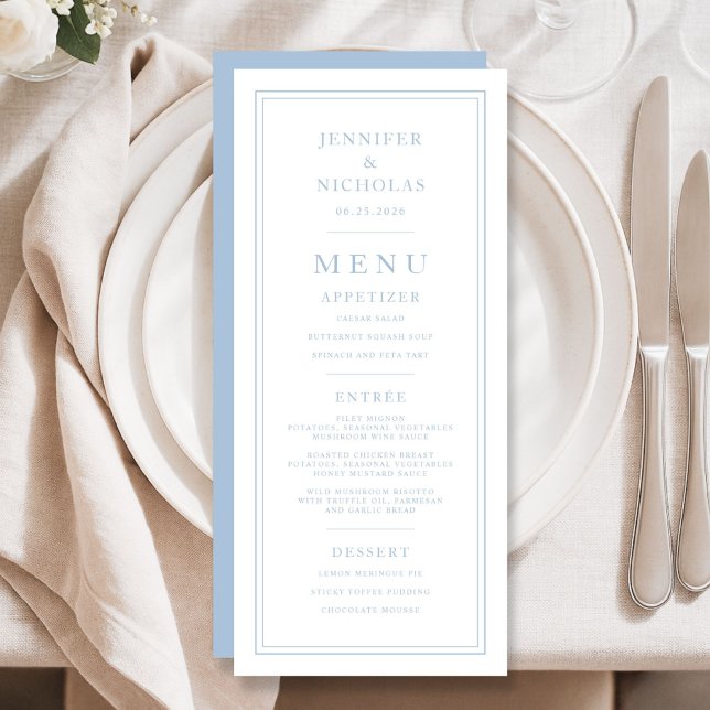 Formal Minimal Powder Blue Wedding Menu (Formal Minimal Powder Blue Wedding Menu)