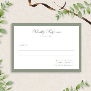 Formal Minimal Sage Green Border Script Wedding  RSVP Card