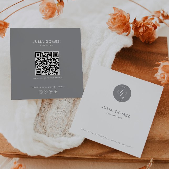Formal Minimalist Grey and White Psychologist  Square Business Card (Creator Uploaded)