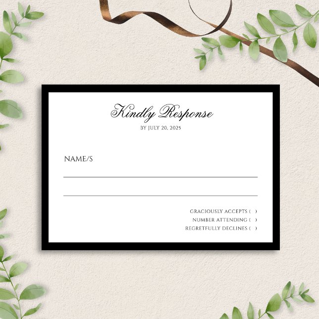 Formal Minimalist Script Black and White Wedding  RSVP Card (Creator Uploaded)