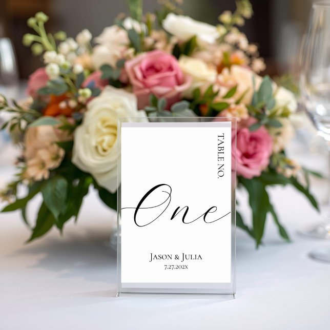 Formal Minimalist Script Black & White Wedding Table Number (Creator Uploaded)