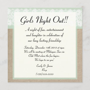 Formal Mint Burlap Lace Girls Night Out Invitation
