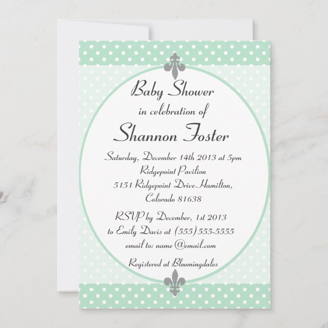 Formal Mint Polka Dots Baby Shower Invitation (Front)