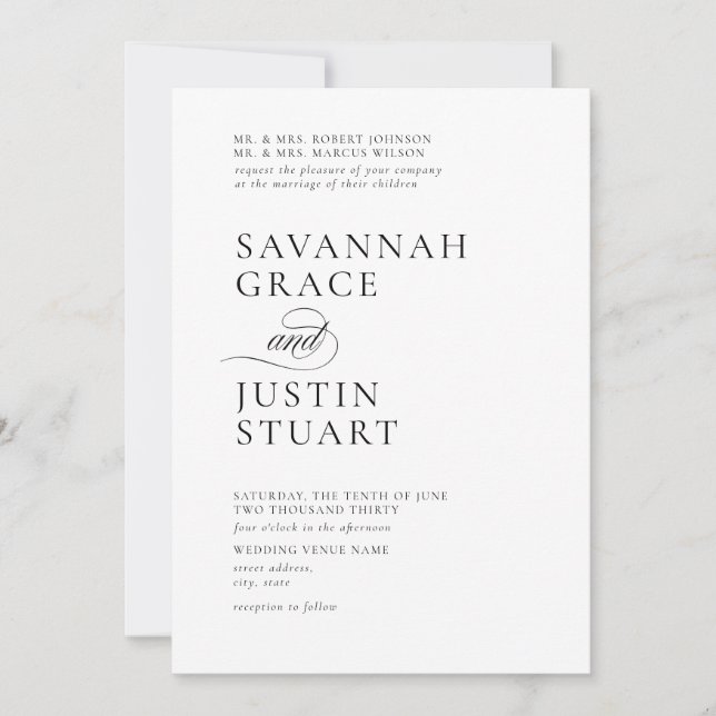 Formal Modern Black and White Wedding Invitation (Front)