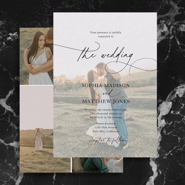 Formal Modern Calligraphy 5 Photo Wedding  Invitation (Creator Uploaded)