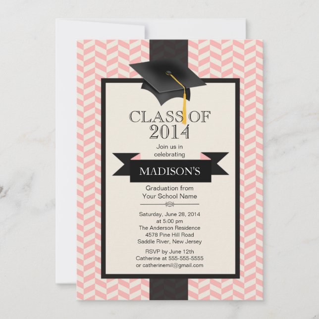 Formal Modern Chevron Graduation Party Invitation (Front)