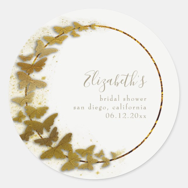 Formal Modern Classic Boho Gold Butterfly Bridal Round Sticker (Front)
