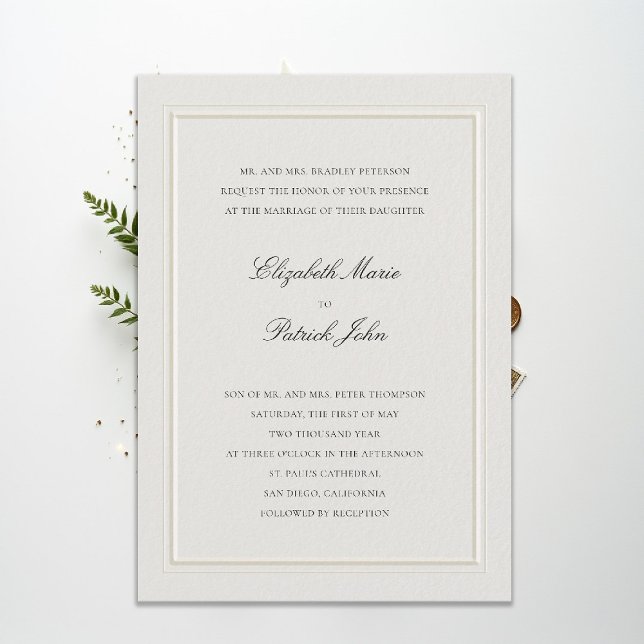 Formal Modern Classic Double Frame Ecru Wedding Invitation (modern classic wedding invitation double frame elevated ecru formal traditional calligraphy stately)