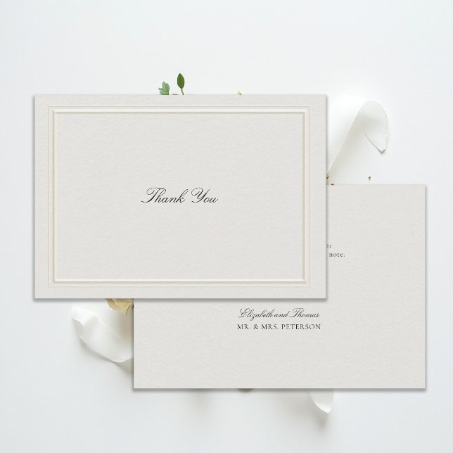 Formal Modern Classic Double Frame Ecru Wedding Thank You Card (modern classic wedding thank you card ecru double frame elevated formal traditional calligraphy)