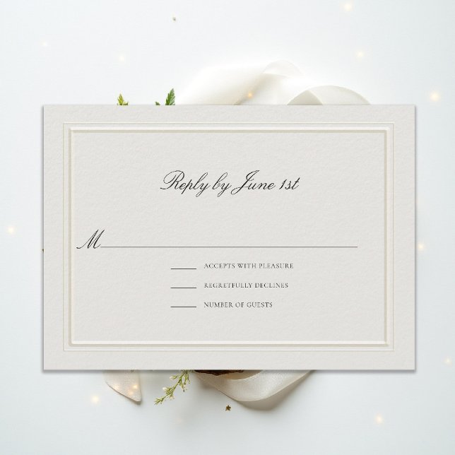 Formal Modern Classic Elegant Ecru Wedding RSVP (modern classic wedding rsvp reply double frame elevated ecru formal traditional calligraphy stately)
