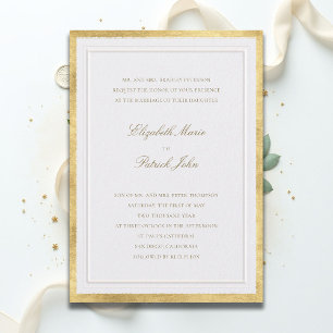 Formal Modern Classic Elevated Gold Pearl Wedding Invitation