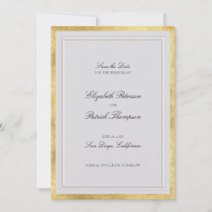 Formal Modern Classic Faux Gold Ivory Wedding Save The Date