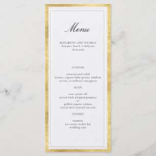 Formal Modern Classic Faux Gold Pearl Wedding Menu