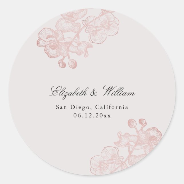 Formal Modern Classic Orchid Burnt Orange Wedding Round Sticker (Front)