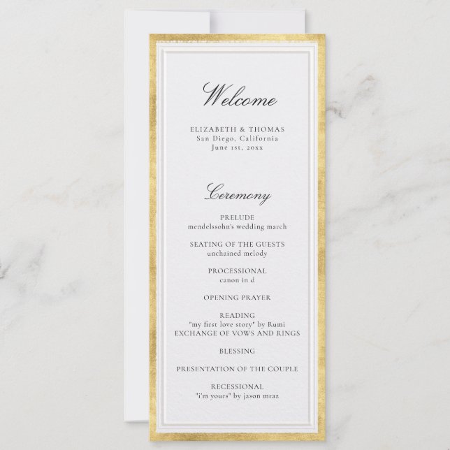 Formal Modern Classic Pearl Gold Wedding Program (Front)