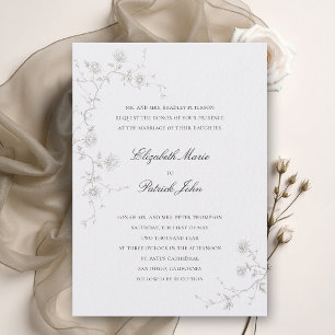 Formal Modern Classic Wild Roses Art Pearl Wedding Invitation