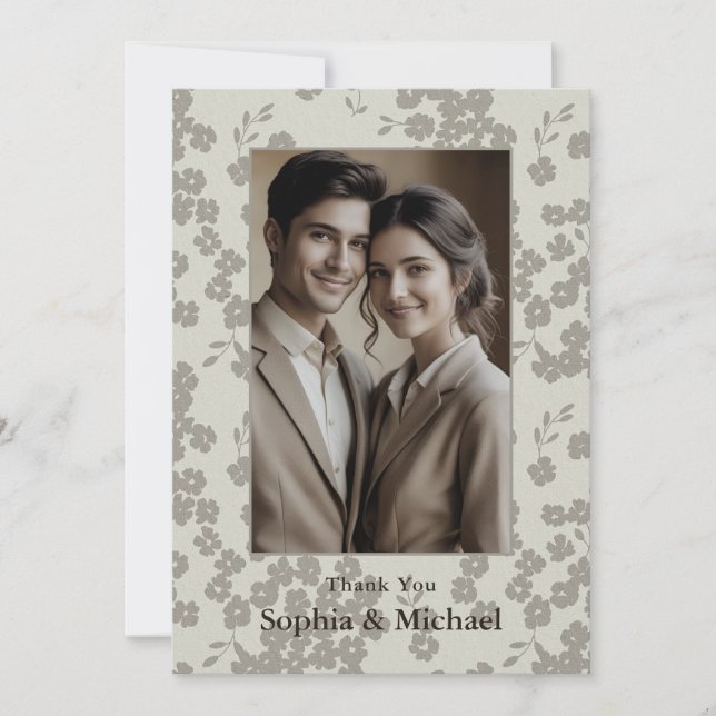 Formal Modern Floral Wedding Thank You Card Grey (Front)