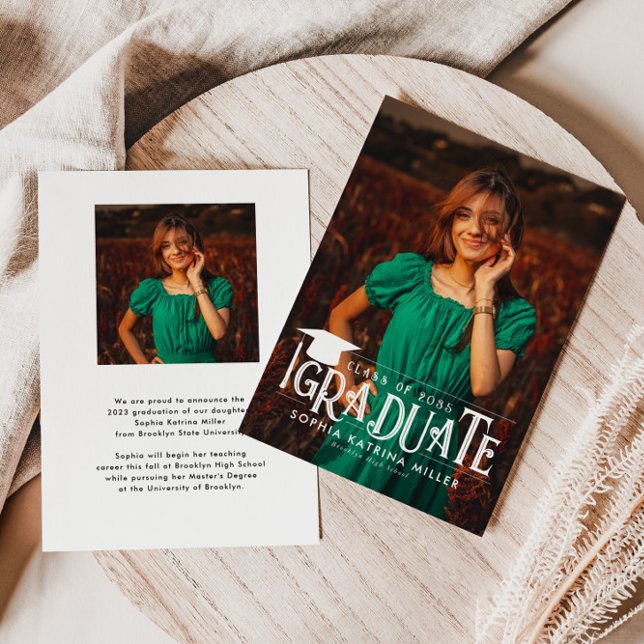 Formal Modern Graduate Cap Year Photo Graduation Announcement (Creator Uploaded)