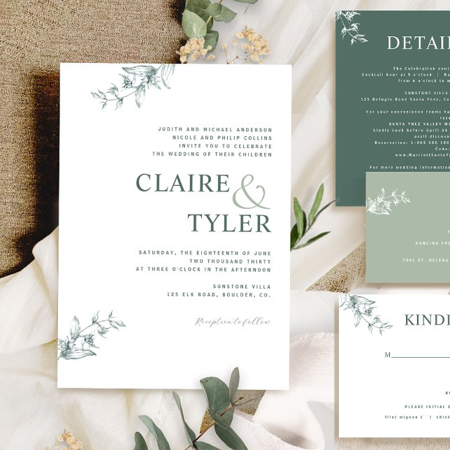 Formal, Modern Minimal Typography Green Wedding In Invitation (Creator Uploaded)