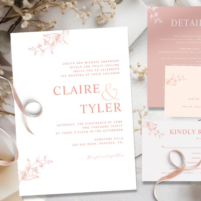 Formal Modern Typography Blush Pink, Peach Wedding Invitation (Creator Uploaded)