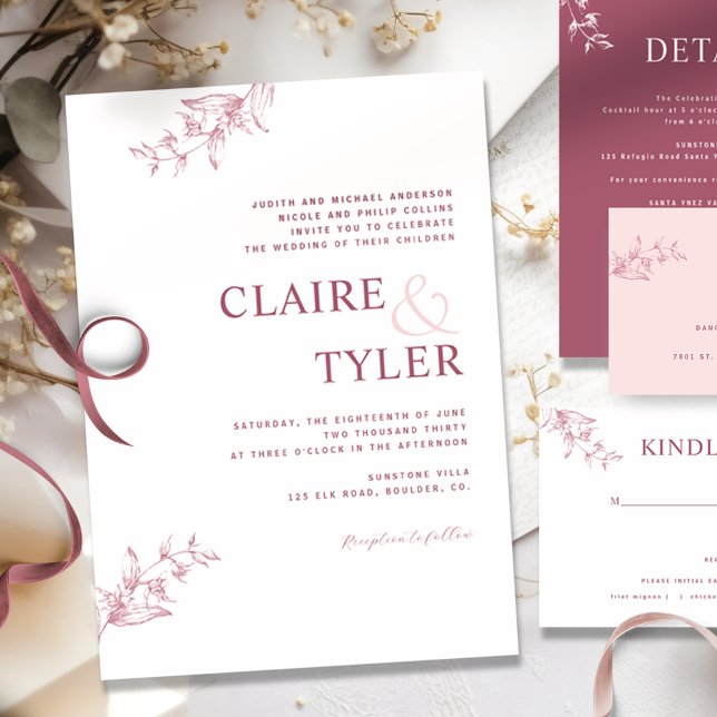 Formal, Modern Typography Burgundy, Pink Wedding Invitation (Creator Uploaded)