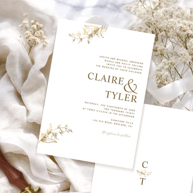 Formal, Modern Typography White and Gold Wedding Invitation (Creator Uploaded)