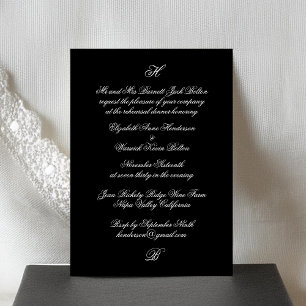 Formal Monogram Black Wedding Rehearsal Dinner Invitation