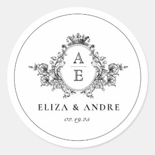 Formal Monogram Crest Custom Wedding Classic Round Sticker
