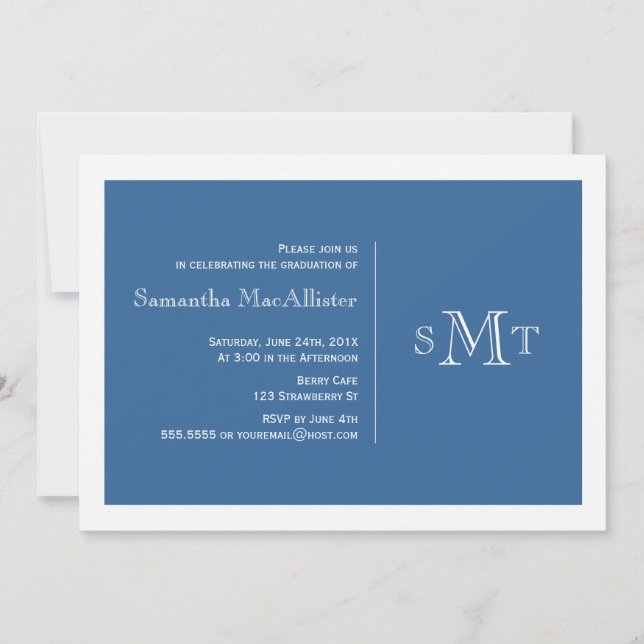 Formal Monogram Graduation Invitation - Blue (Front)