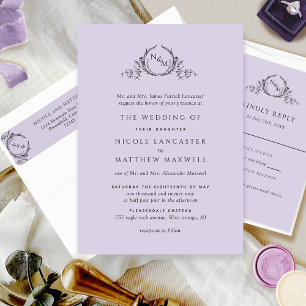 Formal Monogram Lavender Wedding Invitation