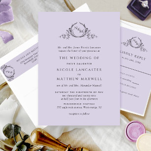 Formal Monogram Lavender Wedding Invitation