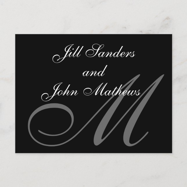 Formal Monogram M Save the Date Announcement Postcard (Front)
