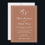 Formal Monogram Simple Terracotta Elegant Wedding Invitation<br><div class="desc">Traditional style terracotta / burnt orange / rust coloured wedding invitation with a simple and classic design with your two initial monogram and your names in an elegant calligraphy inside of a thin border. All design elements may be changed in the design editing tool. These elegant wedding invitations are perfect...</div>