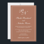 Formal Monogram Simple Terracotta Elegant Wedding Invitation<br><div class="desc">Traditional style terracotta / burnt orange / rust coloured wedding invitation with a simple and classic design with your two initial monogram and your names in an elegant calligraphy inside of a thin border. All design elements may be changed in the design editing tool. These elegant wedding invitations are perfect...</div>