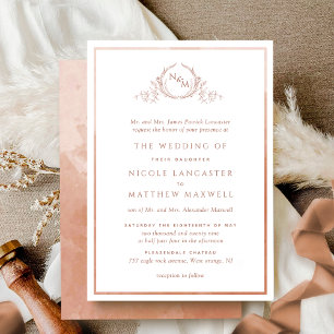 Formal Monogram Terracotta Watercolor Wedding Invitation