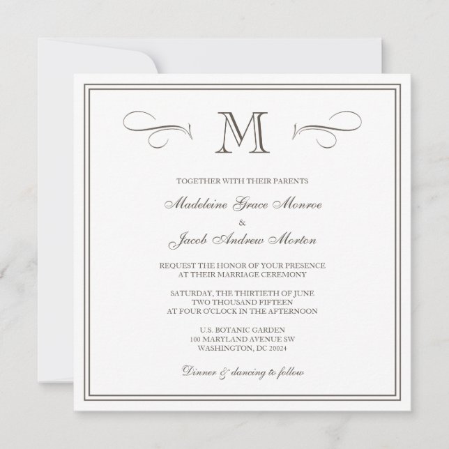 Formal Monogram Wedding Invitation (Front)