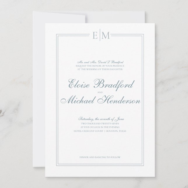 Formal Monogram Wedding Invitation (Front)
