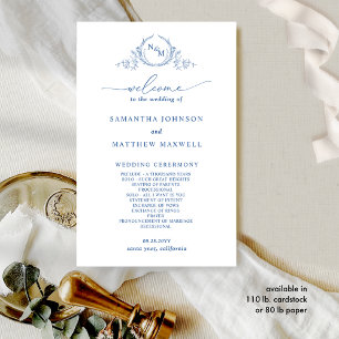 Formal Monogrammed Blue Wedding Program