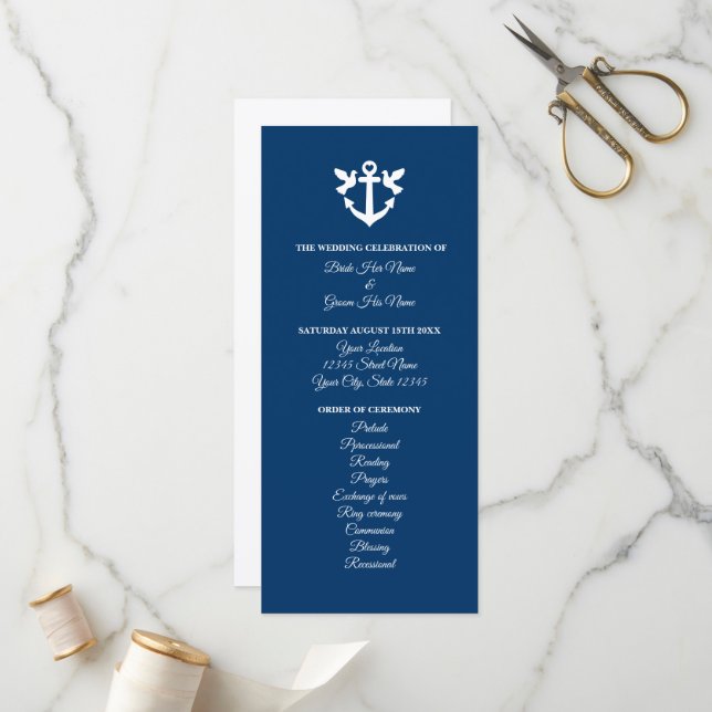 Formal nautical theme wedding ceremony program programme (Front/Back In Situ)
