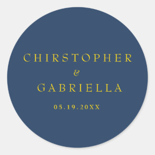 Formal Navy and Gold Simple Wedding Classic Round Sticker