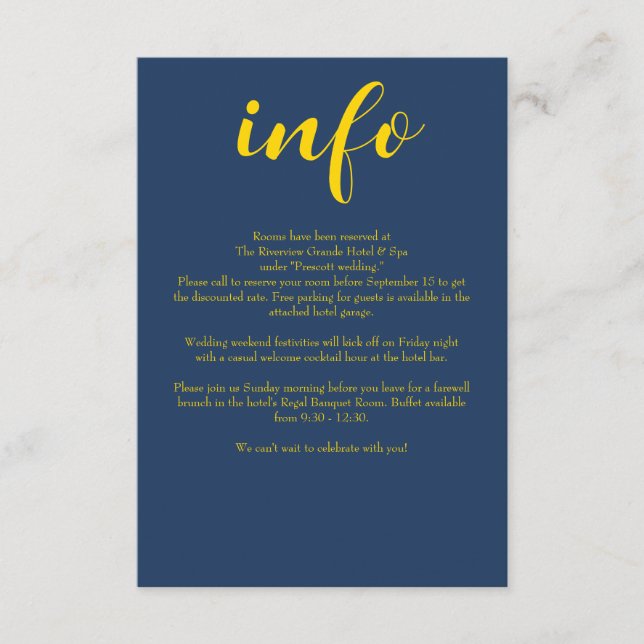 Formal Navy and Gold Simple Wedding Enclosure Card (Front)