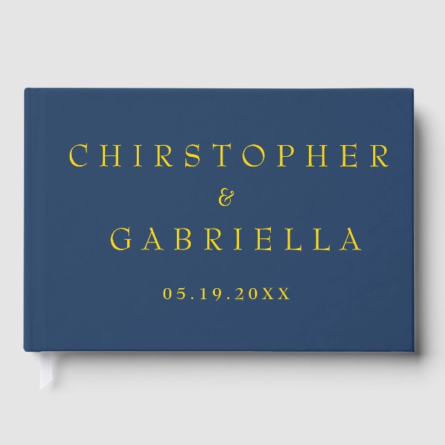 Formal Navy and Gold Simple Wedding Guest Book (Front)