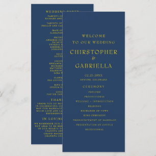 Formal Navy and Gold Simple Wedding Programme