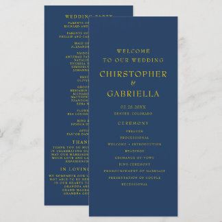 Formal Navy and Gold Simple Wedding Programme