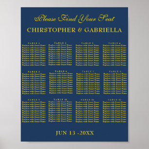 Formal Navy and Gold Simple Wedding Seating Chart