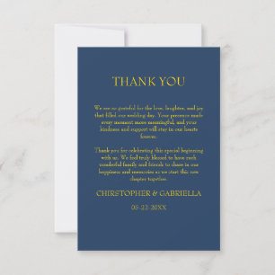 Formal Navy and Gold Simple Wedding Thank You Card