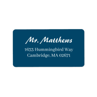 Formal navy blue and white wedding return address label