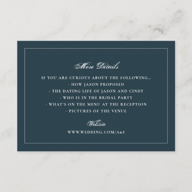 Formal Navy Blue Border Wedding Website Details Enclosure Card (Front)