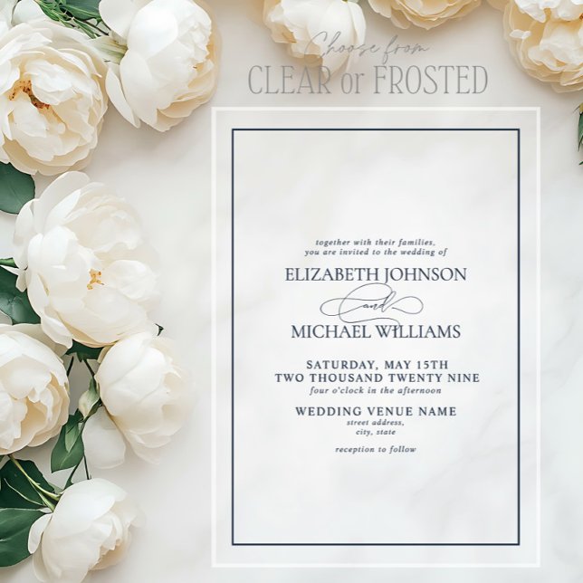 Formal Navy Blue Classic Script Wedding Acrylic Invitations (Creator Uploaded)